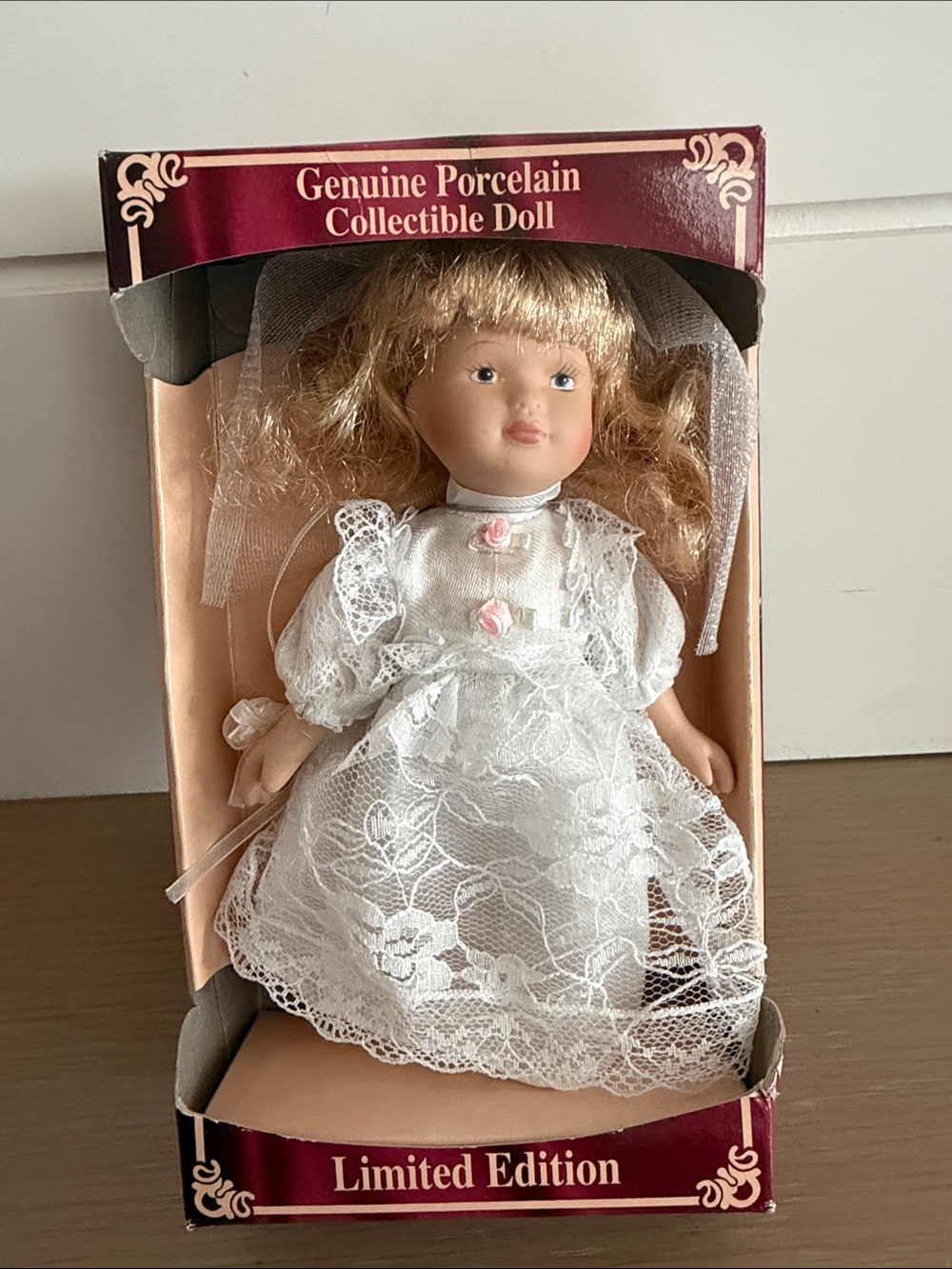 Genuine Porcelain 6-inch Limited Edition Doll Box - Burgundy & Gold